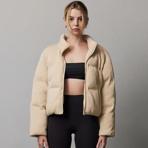 Grey Lab Knit Puffer Jacket In Nude Size Medium NEW NWT